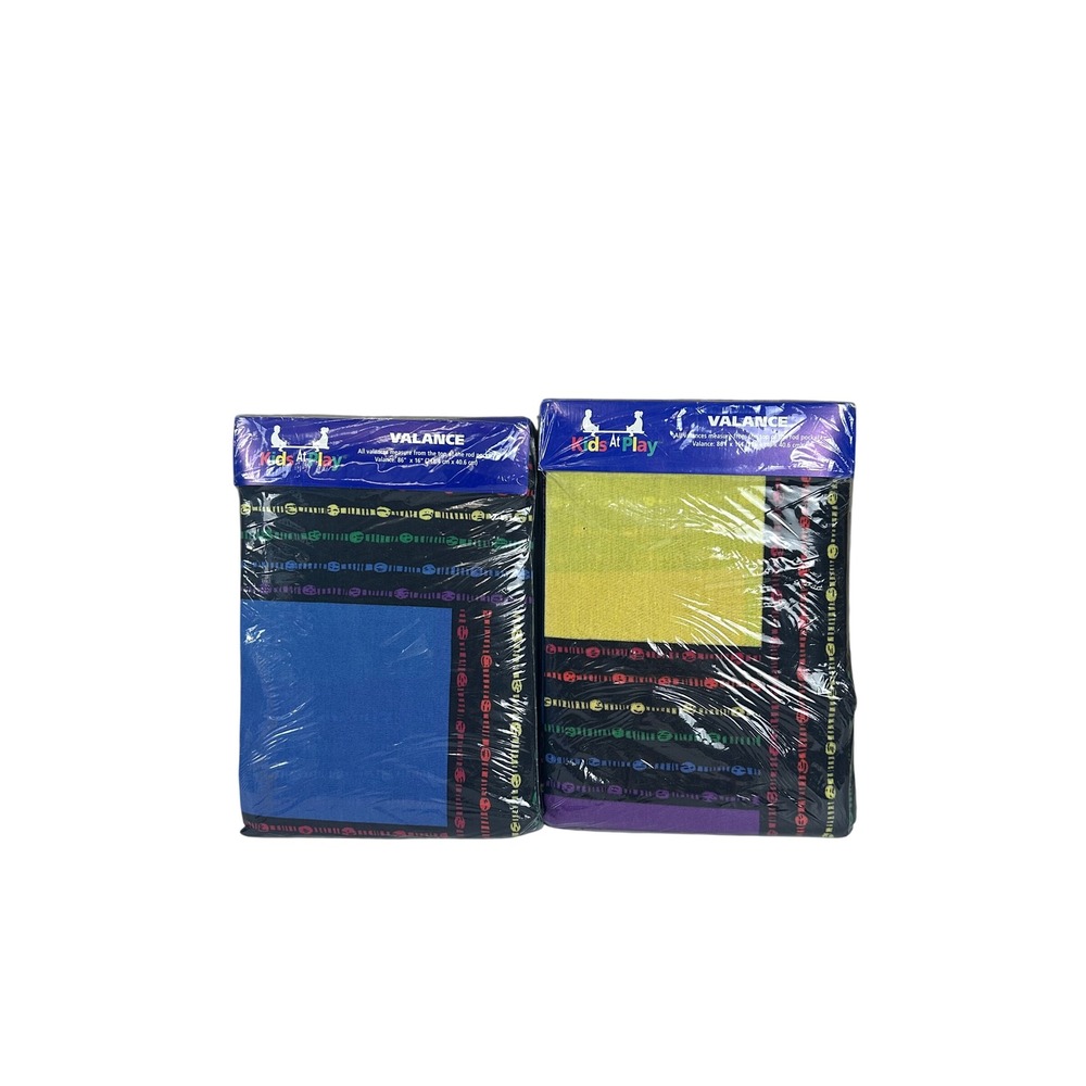 Vintage Kids At Play Rainbow Weave Valance 86 x 16 Set of 2‎ New Old Stock NOS - Picture 3 of 4